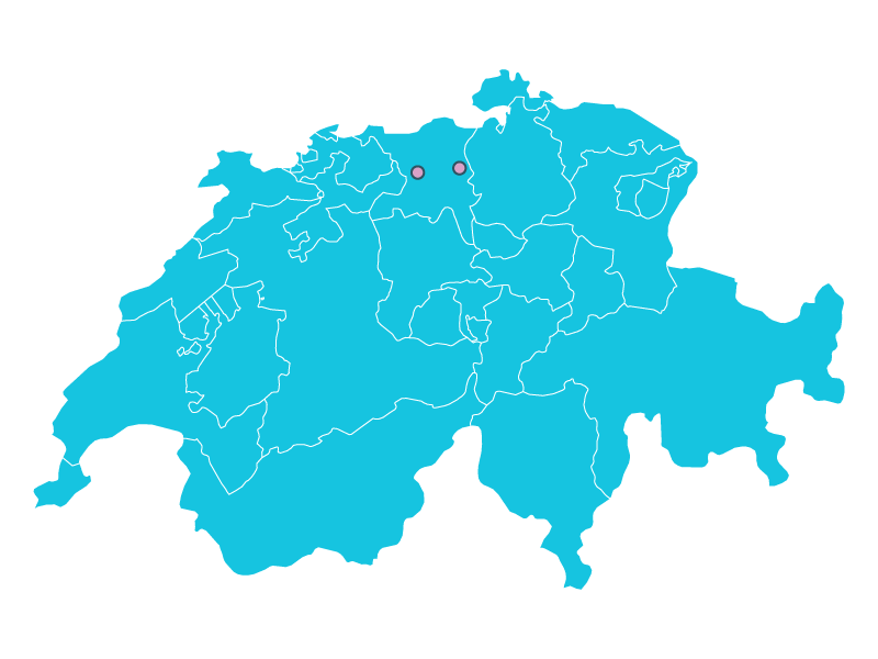 Schweizer Karte mit den Lotus Facility Standorten Aarau und Baar